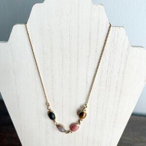 XiXi handmade multicolor stone station necklace on gold tone chain